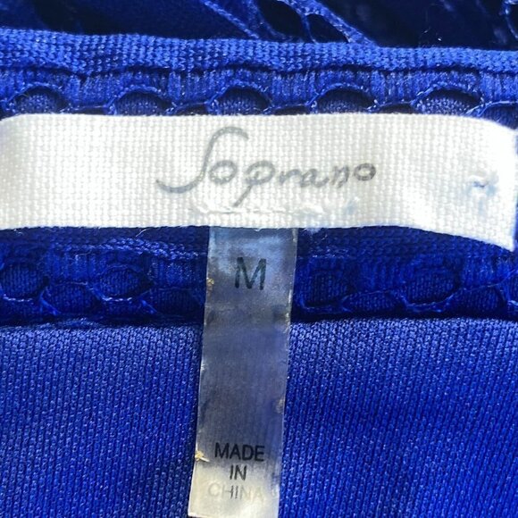 Soprano SZ M dressy sapphire blue print striped mesh unique flare skirt - Picture 6 of 8